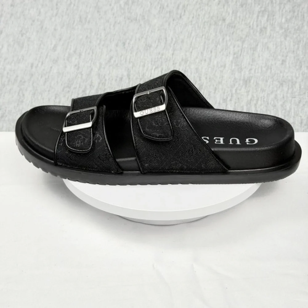 Guess‎ GMVerone Mens Slide Sandals Black Double Buckle Logo Strap Size 9 M